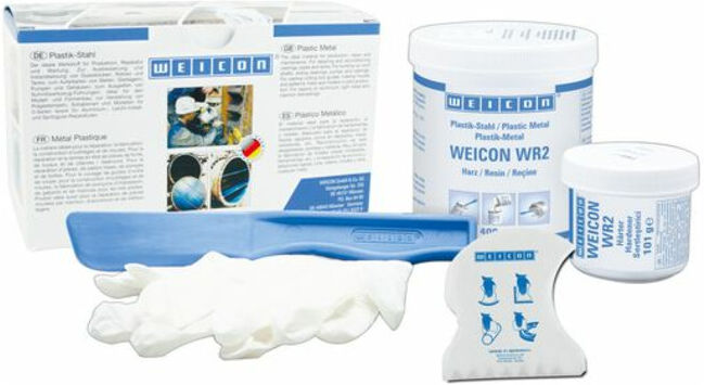 WEICON WR2, mineralisch gefülltes Epoxidharz-System für Reparatur und Spaltausgleich, 0,5 kg, anthrazit (10350005)