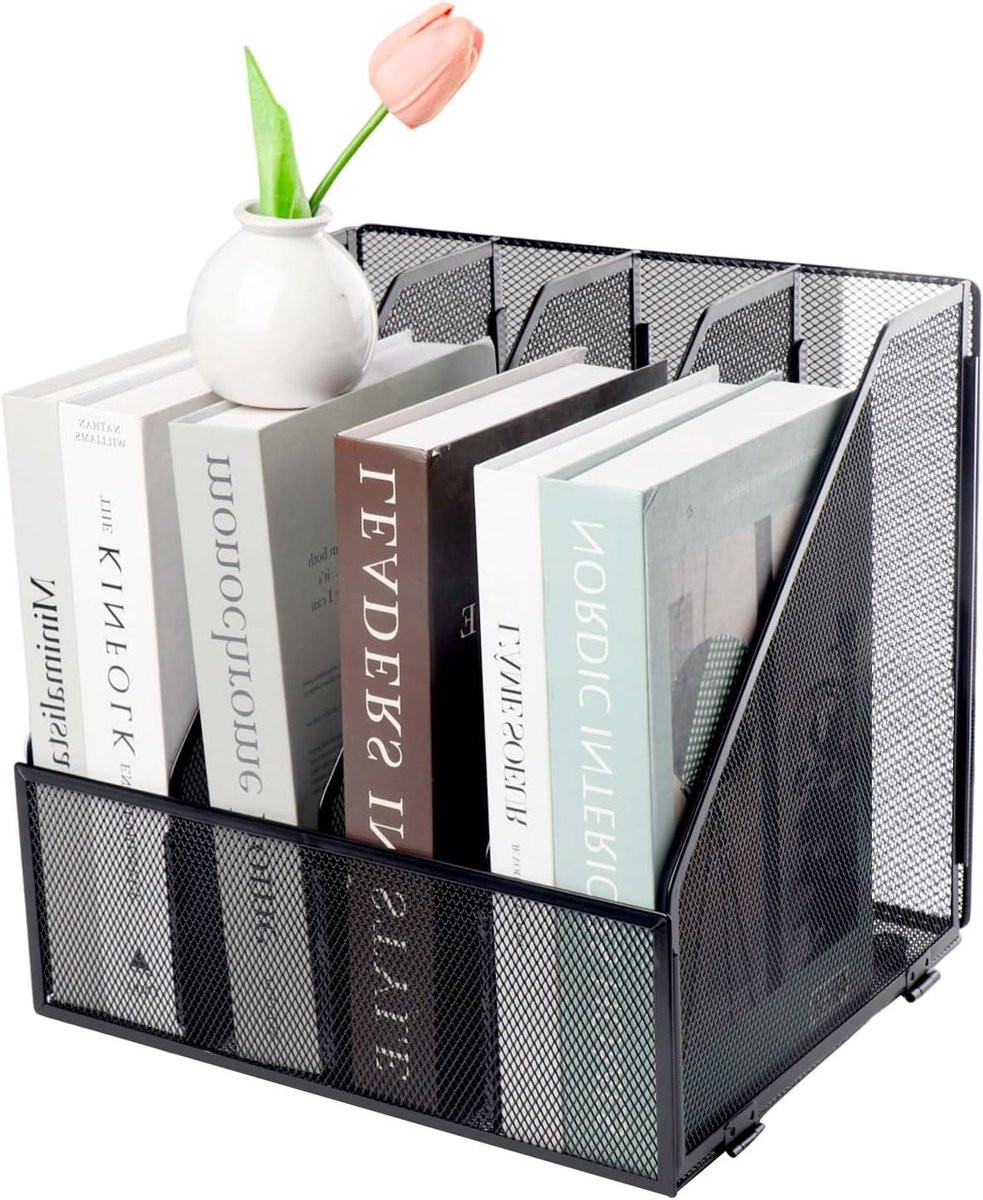 Tijdschriftenhouder A4 Documentenorganizer met vier secties Zwart
