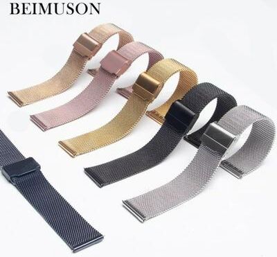 Inspired Living Universal Milanese Watch Band Stainless Steel Mesh Watch Strap With Quick Release (1422mm) black 16mm