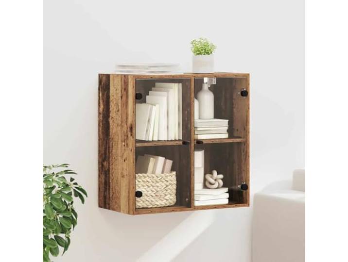 Wandschrank aus Holzwerkstoff mit Glastüren, Altholz-Optik, 68 x 37 x 68,5 Wandmontage spart Platz, Glastüren, einfache Reinigung, Holzwerkstoff, Altholz-Optik, moderne Optik