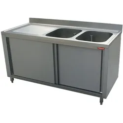 Diamond Spültisch 2 Becken 400x500x275, Ablauffläche links, auf Unterschrank mit 2 Schiebetüren, 6 Stück (L1621S-AS-D)