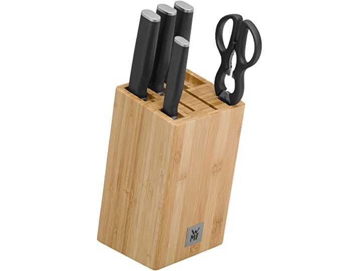 WMF Kineo Messerblock mit Messerset 6teilig, Made in Germany, 4 Messer, Küchenschere, Bambus-Block, Performance Cut, Spezialklingenstahl