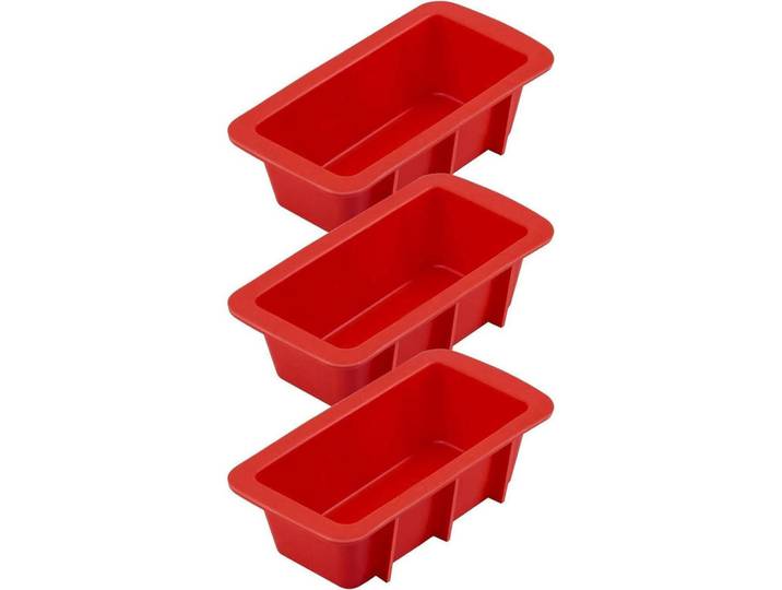 Brotbackform 3er-Set Silikon Antihaft, Rot, Kunststoff, 13.5x6x16.5 cm, Backen & Backzubehör, Backformen, Kastenformen