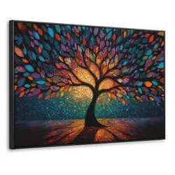 LEINWAND Bilder mit Rahmen - Mosaik - Bunt - Baum - Äste - 140x90