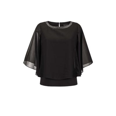 Kurzarmbluse GOLDNER "Edle Chiffonbluse, U-Boot-Ausschnitt", Damen, Gr. 42, schwarz, Obermaterial: 100% Polyester PES., figurumspielend, U-Boot-Ausschnitt, Sonstiges, Blusen, Glitzersteine