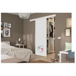 Optimum, Zubehör Türbeschlag, OPTIMAL Schiebetür-Kit weisses Dekor - Schiene 2 Dämpfer + weisse Schienenabdeckung - 204 x 73 cm