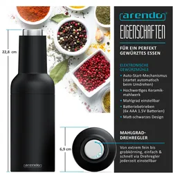 Arendo Salz und Pfeffermühle elektrisch, Salzmühle & Pfeffermühle 2er Set, einhändig, Batteriebetrieben, Pfeffermühle + Salzmühle, Weiss, Schwarz