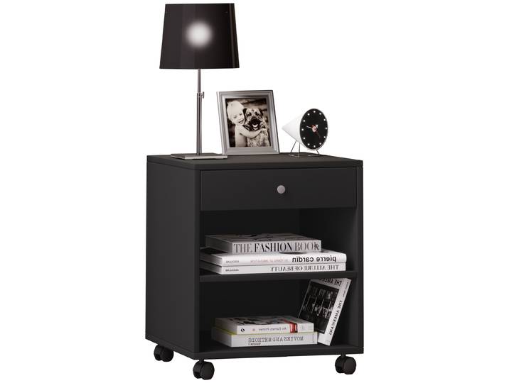 Nachttisch VCM Holz Nachttisch Schrank Rolda Schublade Rollen , schwarz, B:45cm T:38cm, Tische, Nachttisch