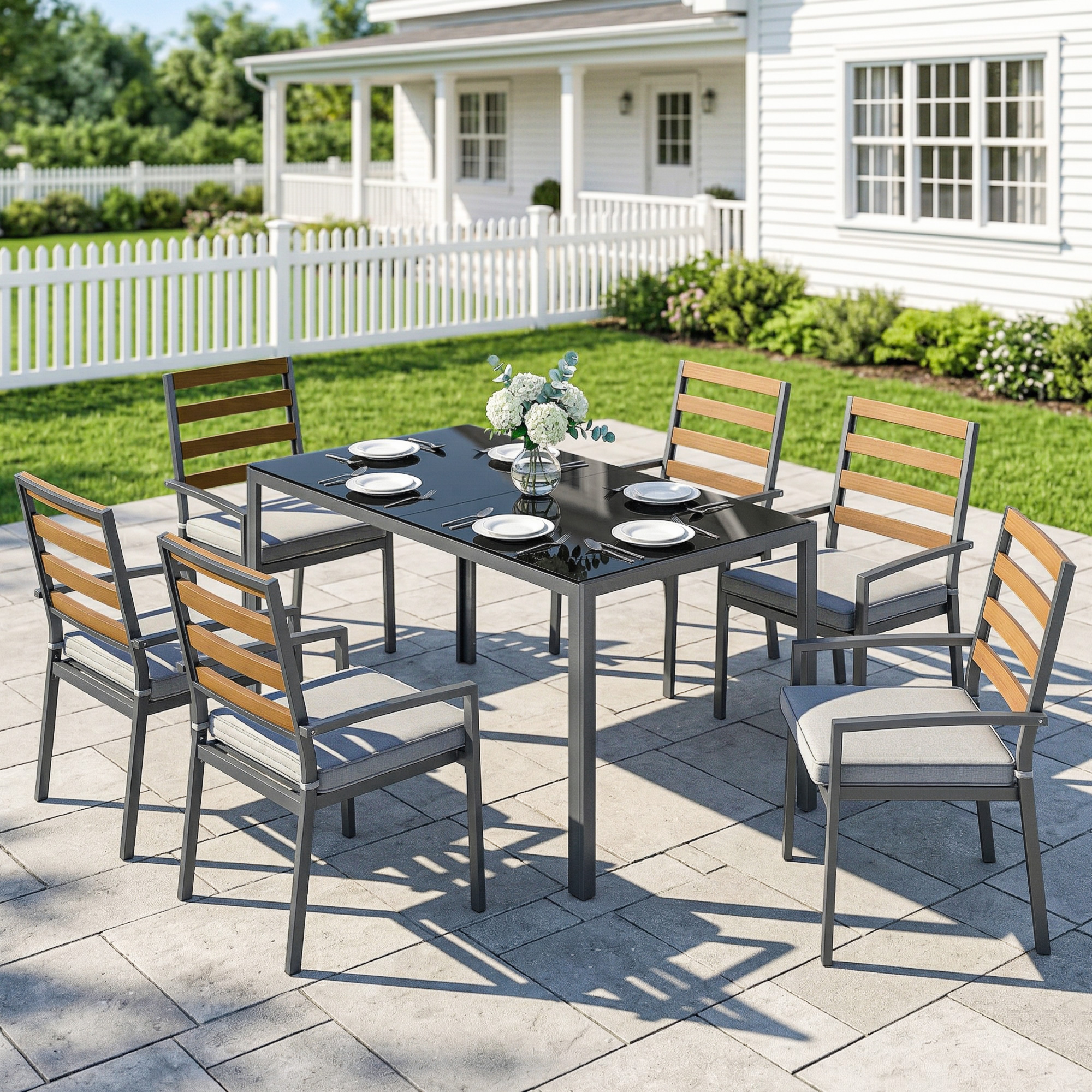 Outsunny Set da Pranzo da Giardino 7 Pezzi, Tavolo e Sedie per 6 Persone, Nero   Aosom Italy
