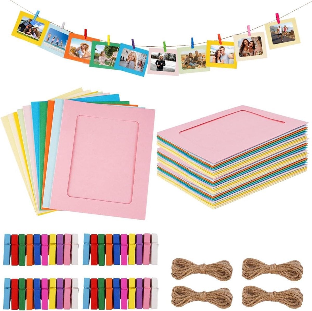 Fotoslinger Set met 40 Kleurrijke Papieren Fotolijsten voor Feestelijke Decoratie