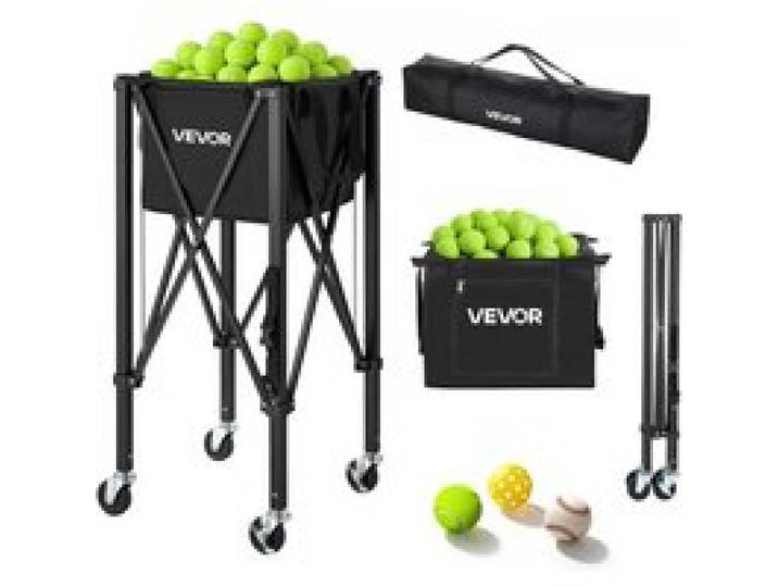 VEVOR Panier à Balles de Tennis avec Roulettes, Capacité 120 Balles, Chariot Pliable Ramasse-Balles en Alliage d'Alu, Panier Portable pour Entraînement de Tennis et Pickleball, avec Sac de Rangement