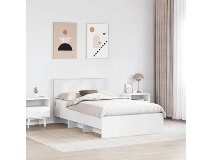 SKTQYQO Bettgestell, weiß, 137 x 203 cm, Holz, mehrschichtig Integriertes Kopfteil, modernes Design, klare Linien, robust für den täglichen Gebrauch