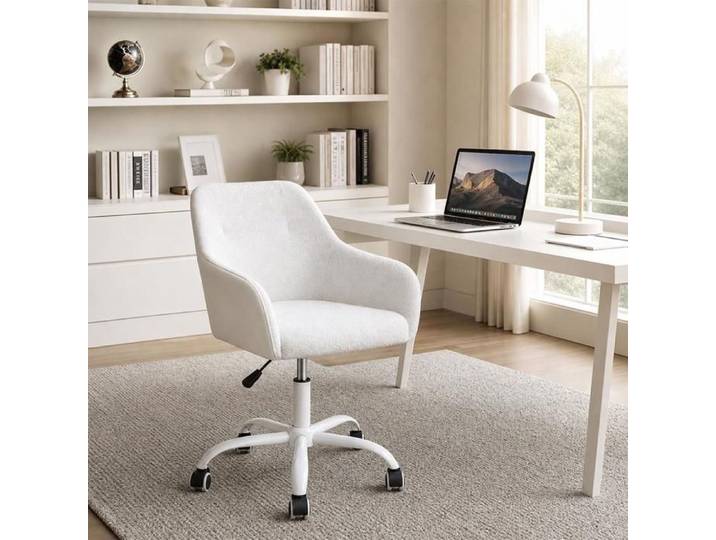 MENGDA Chaise de bureau-Fauteuil ergonomique-Chaise coiffeuse-Capacité 150 kg-Pour bureau chambre-Blanc