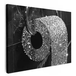 LEINWANDBILD WC - Toilettenpapier - Schwarz und weiß - Glitter Wandbilder 80x60 cm