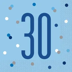 16 Servietten blau & silber Zahl 30