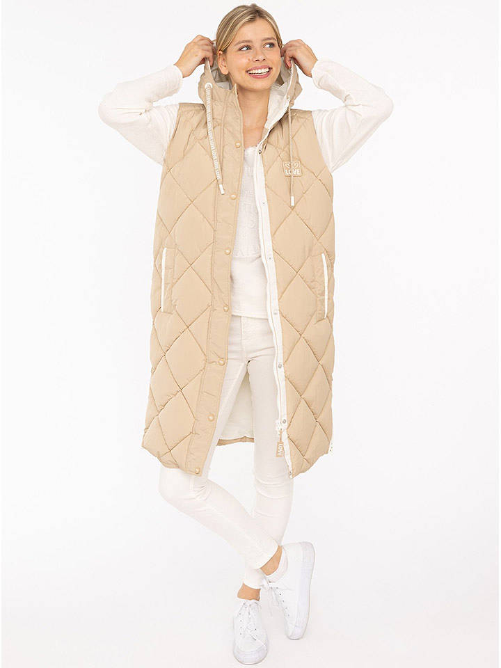 Zwillingsherz Steppweste "Love Print" in Beige - M