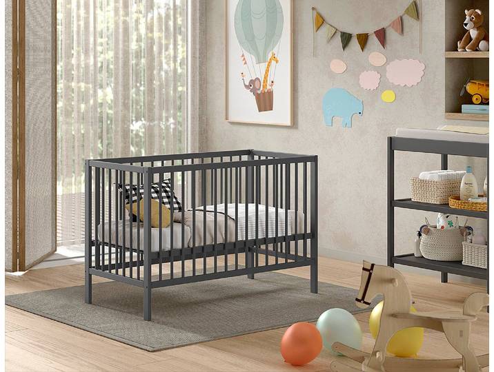 Massives Babybett 60 x 120cm Schwarz/Anthrazit