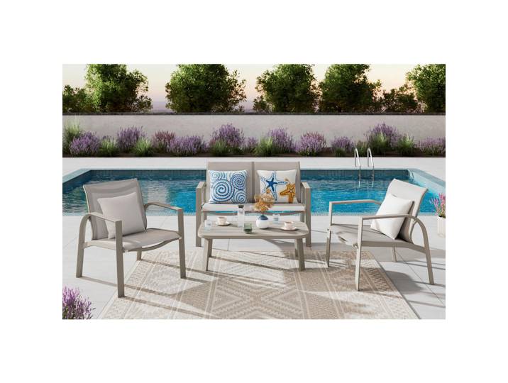 Ambia Garden Gartenset, Weiß, Beige, Metall, 4-teilig, 67x122x53 cm, Gartenmöbel, Gartengarnituren, Gartenmöbel-Sets