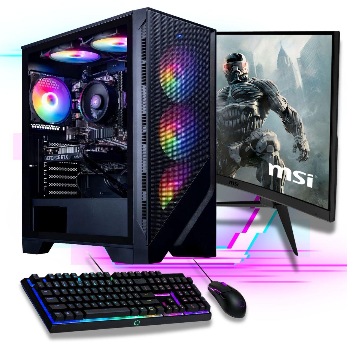 Gaming Komplett PC SET AMD Ryzen 5700G 8x 4.6 Ghz 32GB Ram 500GB SSD Radeon MSI Board RGB Tower W-Lan Gamer 27" TFT 1ms 100 Hz Windows 11 Pro