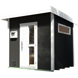 Weka Blockbohlen Saunahaus Kuopio - 45 mm Blockbohlen anthrazit Inkl. schmalem Fenster 9 kW Bio Saunaofen BioS inkl. Dampfbadfunktion mit Ofenschutz, Anschlusskabel, analoger Steuerung