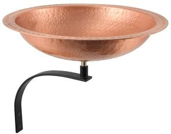Achla Designs Hammered Solid Copper Birdbath w/Wall Mount Bracket, 12.25 Inch Tall, Satin Copper