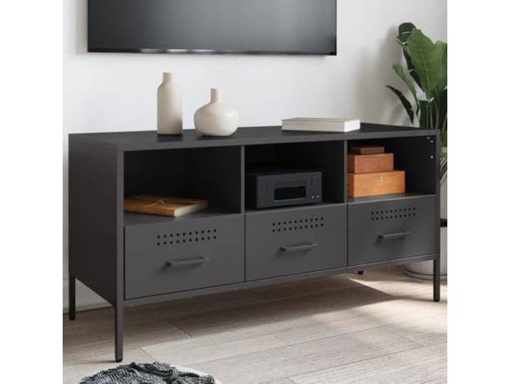 HEFZGDB TV-Schrank Schwarz 100,5x39x50,5 cm Stahl Industrie-Stil TV-Möbel mit Stauraum und verstellbaren Stellfüßen für Wohnzimmer Schlafzimmer