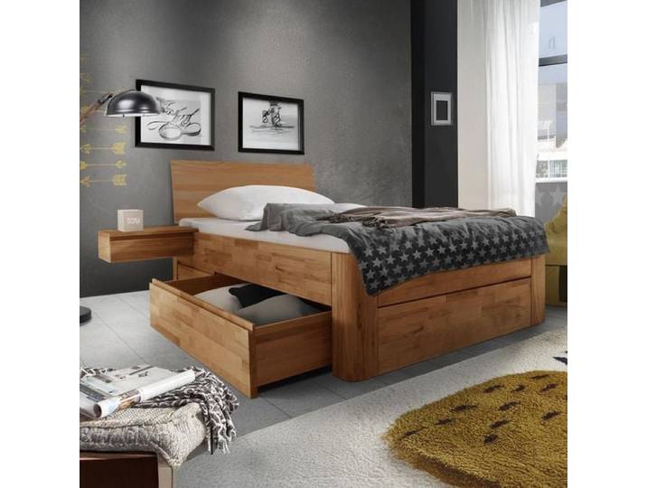 Einzelbett Zarbo Komfort Kernbuche Massivholz mit Schubkasten 140x200 cm höhenverstellbar