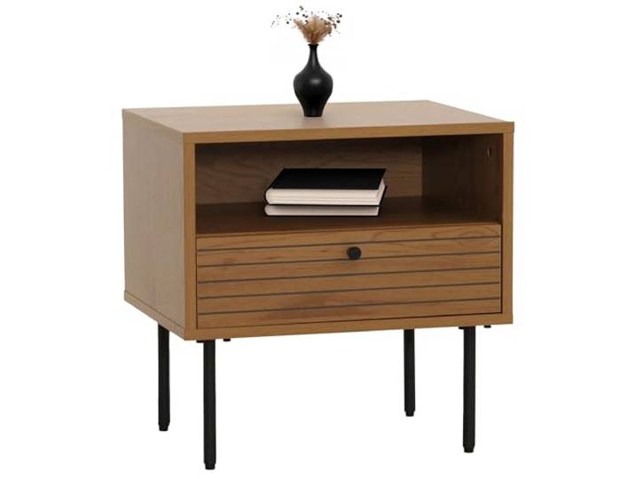 Mendler Nachttisch HWC-N78 50x40x50cm Metall - Natur Nachtschrank, Schublade, skandinavischer Stil, Holz, Melamin