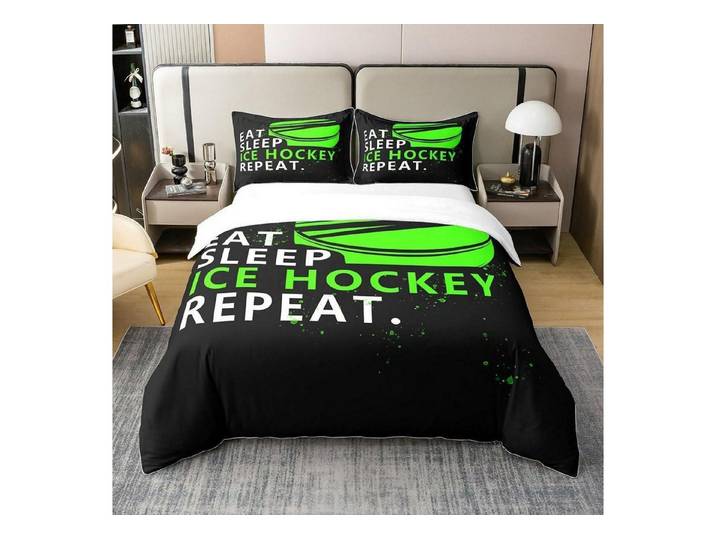 LuxusKollektion Kinderbettwäsche Bettwäsche Ice Hockey 220x240cm Baumwolle Grün