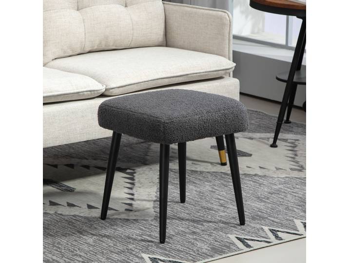 HOMCOM Pouf, Repose-Pieds, Siège Rembourré, Imitation Cachemire, Pieds en Acier, 42 x 42 x 47 cm, Gris foncé