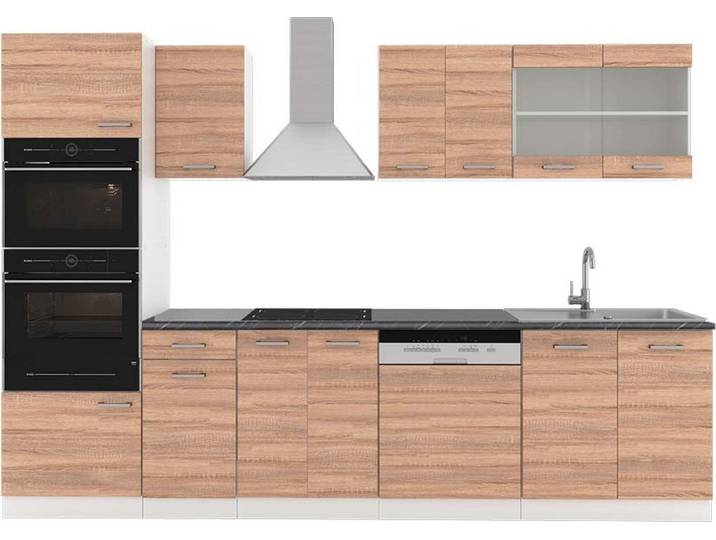 Küchenzeile Vicco R-Line Sonoma 300 cm mit Hochschrank, AP Anthrazit, Model 42519