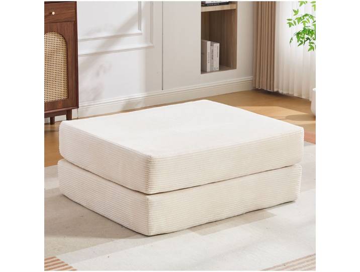 Pouf convertible compressé en corduroy beige canapé d'appoint modulable sans montage