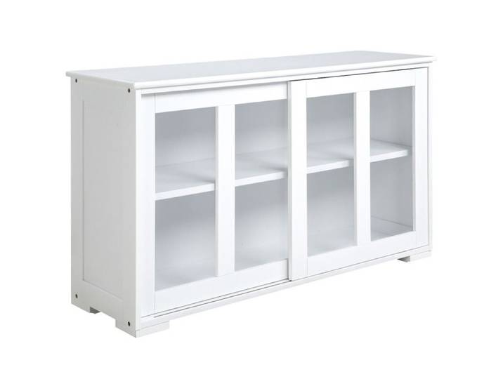 YWJ Buffet de cuisine moderne meuble d'appoint avec 2 portes coulissantes en verre et étagère réglable 107 x 33 x 62 5 cm blanc