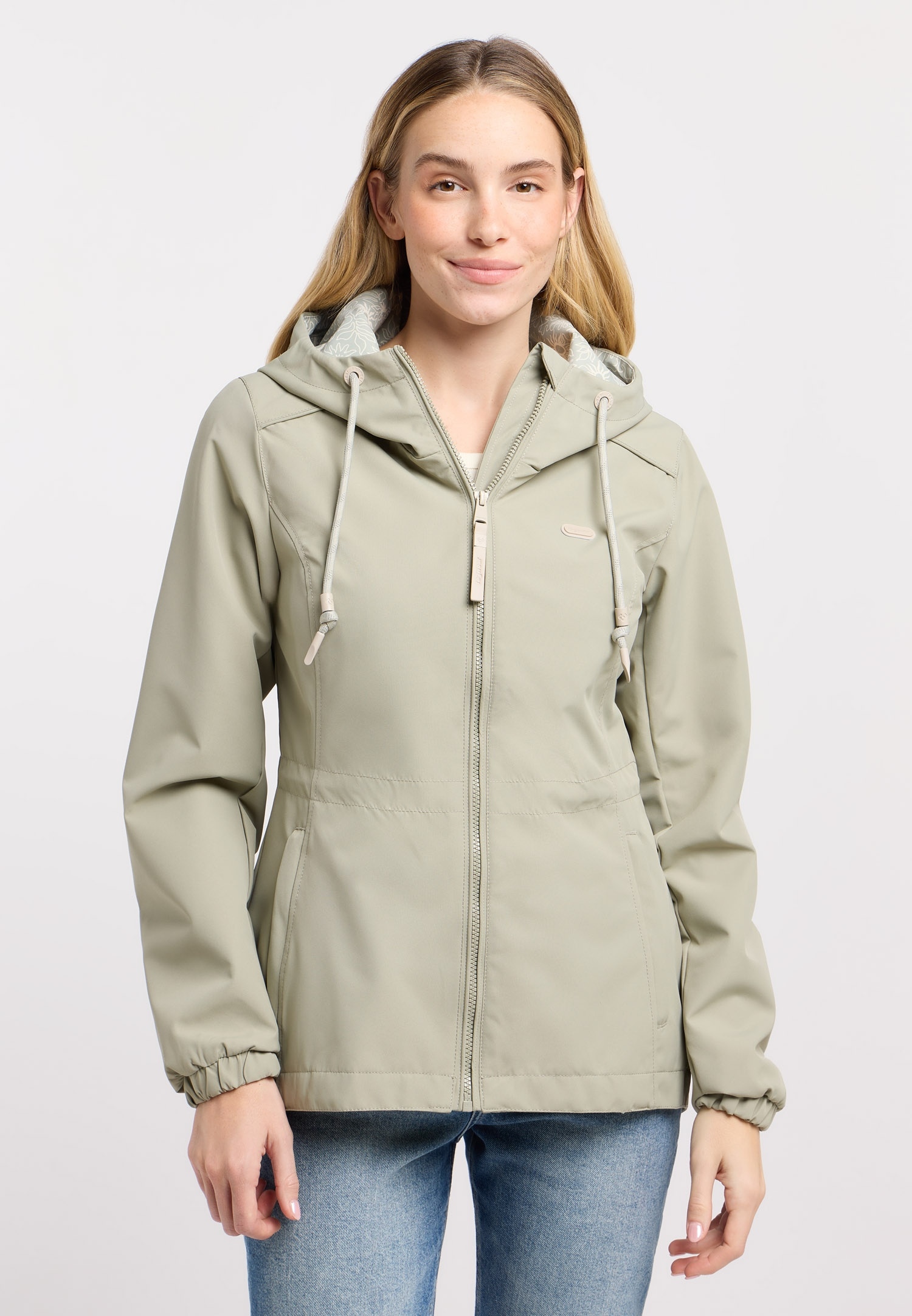 Parka RAGWEAR "DANKKA", Damen, Gr. XXL, beige (dusty olive), Web, Obermaterial: 100% Polyester, unifarben mit Farbeinsatz, normal, Jacken Parka, Mit Kordelzug, geblümtem Futter und reflektierenden Kordeln dusty olive XXL