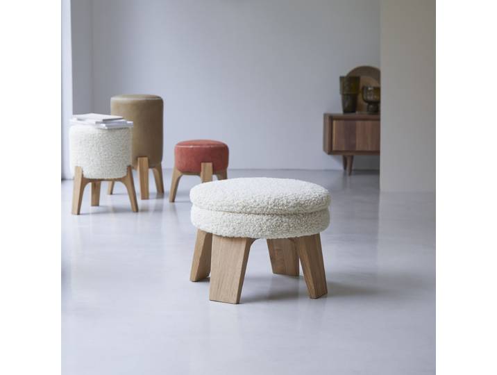 Sitzhocker Himalaya aus massiver Eiche - Weiß - Fabric