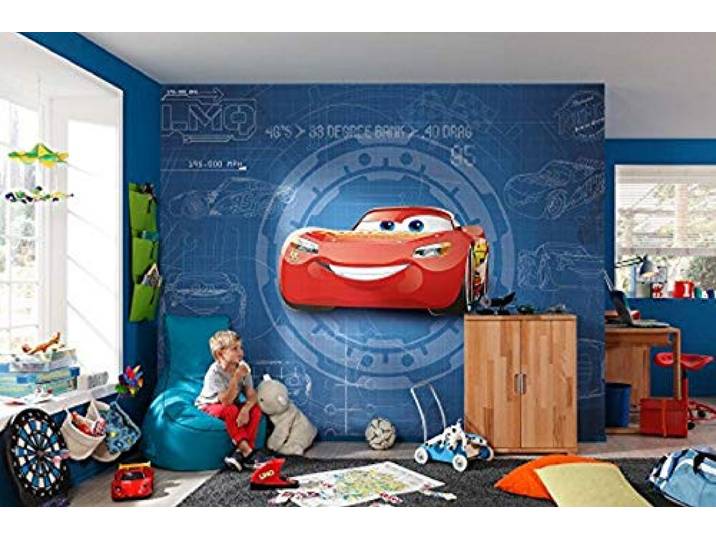 Papier peint panoramique sur papier de Komar - Disney Cars3 Blueprint - Taille: 368 x 254 cm\, Bleu