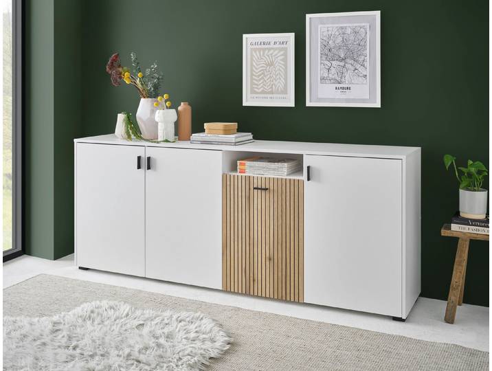 Home affaire Sideboard Hudson, in moderner Trendfarbe, Griffe aus Metall (Schwarz), Breite 200 cm