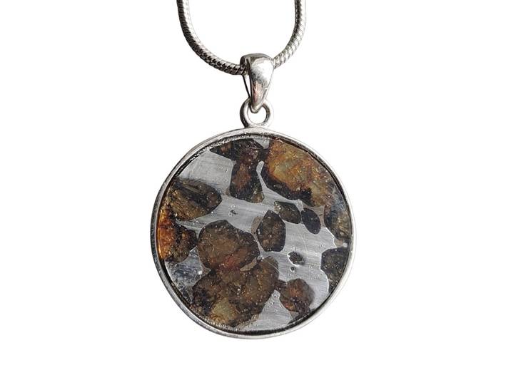 Pendentif en météorite d'olivier du Kenya Sericho, collier avec tranche de météorite d'olivier, bijou en spécimen de météorite naturelle