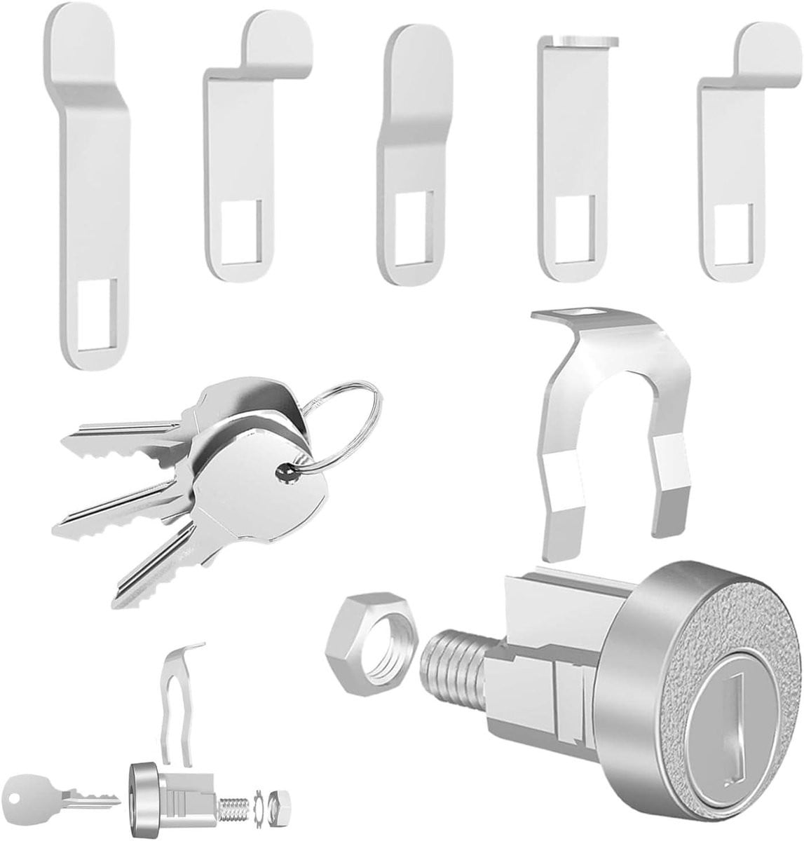 Zilverkleurig Brievenbusslot met sleutel voor buitenruimte, B/D/H: 10 x 5 x 1 cm