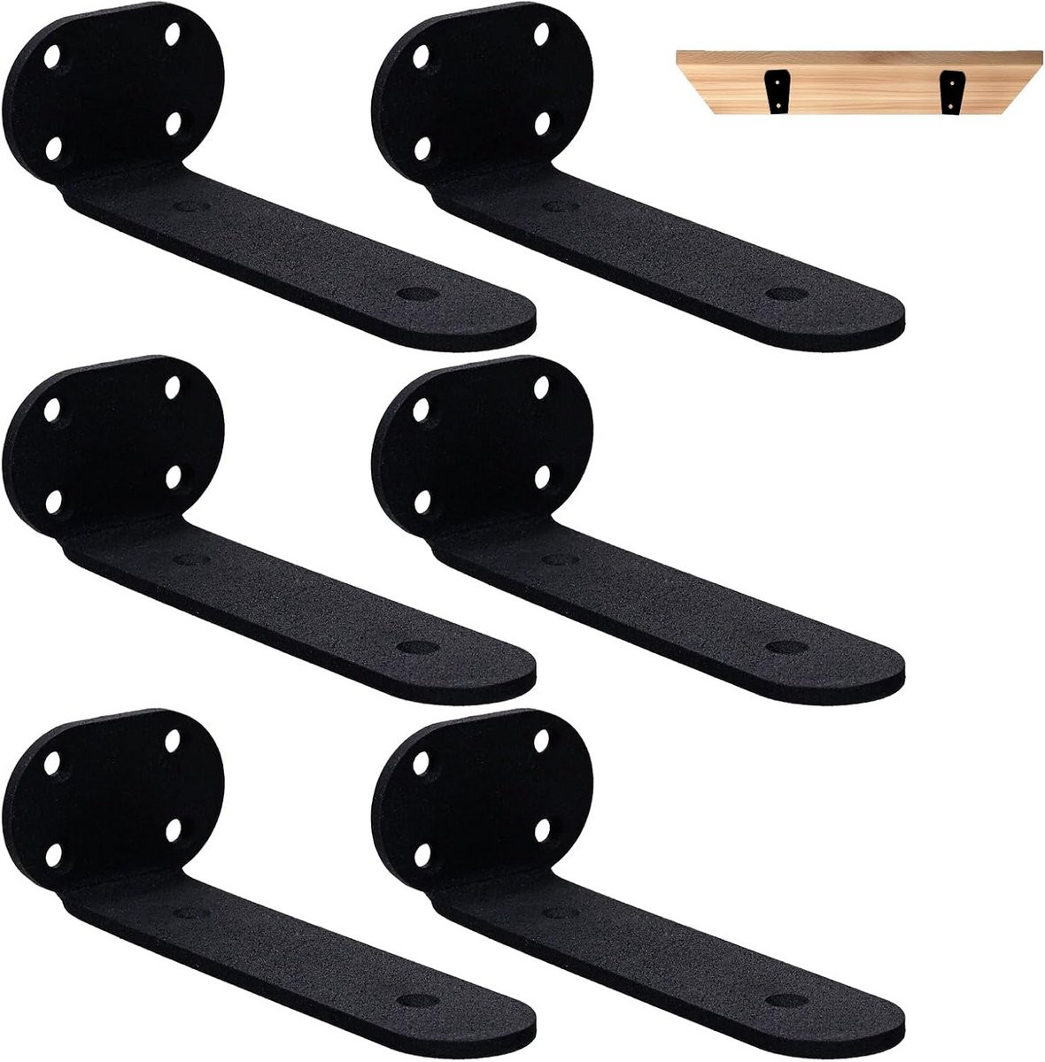 6x Zwarte Robuuste Wandsteunen voor Zwevende Planken 30cm