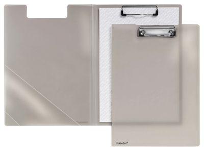 Klemmbrett-Mappe A4, Klemme mit Kunststoffecken, Dreiecks-Klarsichttasche innen, PP, rauch-transparent