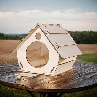 Inspired Finds Hanging Wooden Bird Feeder DIY Outdoor Garden Decorative Birdcage Birdhouse burlywood large Size
