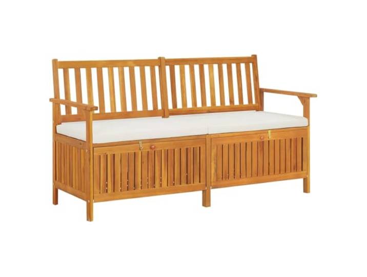 HKQWPBF Truhenbank mit Kissen 148 cm Massivholz Akazie Stauraum Sitzbank Massives Akazienholz, dick gepolstertes Sitzkissen, Innen- und Außenbereich, robuster Stauraum