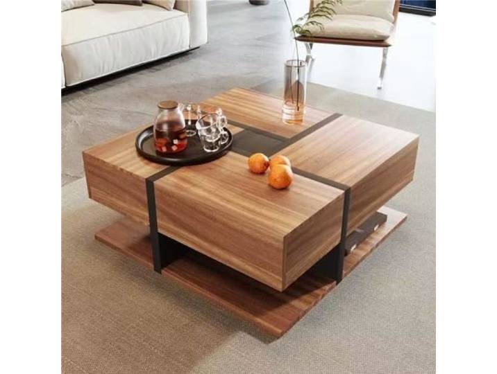 Table basse - LEYTN - Modèle carré - 4 tiroirs - Bois - 78x78x36 cm