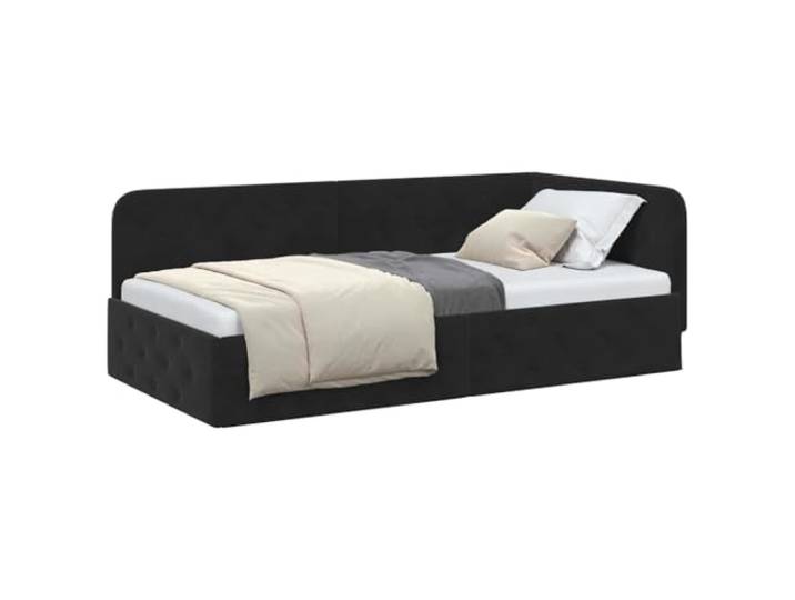 KTHLBRH Eckbett Schwarz 90 x 190 cm Samt Armlehne wendbar, platzsparendes Design, umwandelbar in ein Sofa