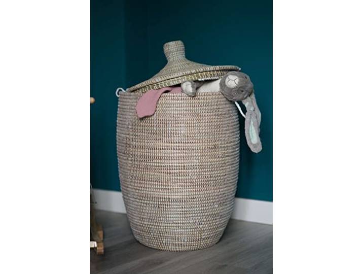 Afrikaanse handgemaakte fairtrade zeegras wasmand uit Senegal (wit)