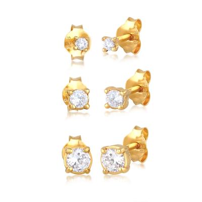 Ohrstecker-Set ELLI "Ohrringe Elli Ohrringe Stecker Zirkonia Basic 3er Set 925 Silber" Gr. 5, gold, Ohrringe, Damen, 5,mit Stein, Silber 925 (Sterlingsilber)
