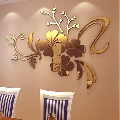 Inspire Curations Large 3D Flower Acrylic Mirror Wall Decor gold s 60x40cm