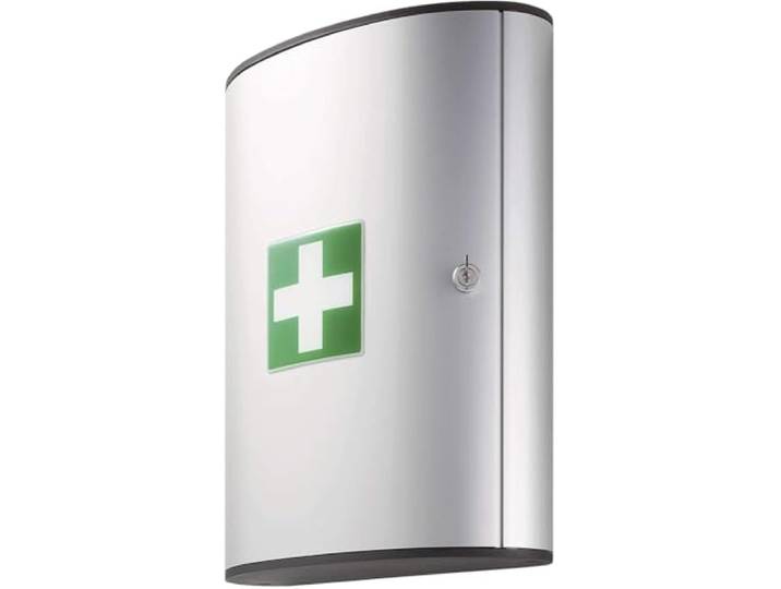 Durable First Aid Set L Erste Hilfe Kasten, DIN 13157, silber, 197423 Aluminium Erste Hilfe Schrank, abschließbar, inkl. Verbandset, 302 x 400 x 118 mm, mit 2 Innenfächern