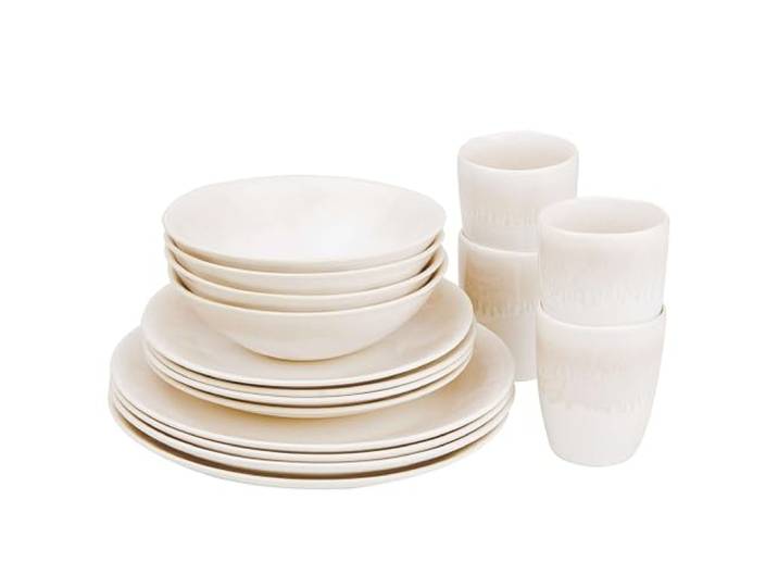 BUTLERS 16-tlg. Geschirrset Steinzeug - ATLANTIS - für 4 Personen Farbe Beige - reaktive Glasur mit Verlauf - spülmaschinenfest & mikrowellengeeignet - organische Form für Kaffee & Kuchen